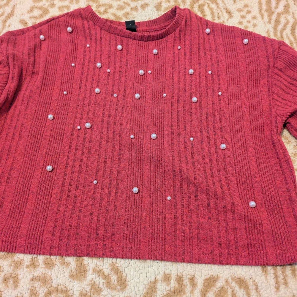 MagentPearl Embellished Ribbed Knit Sweater | Soft Girl • Coquette • Cozy Chic - Picture 4 of 7